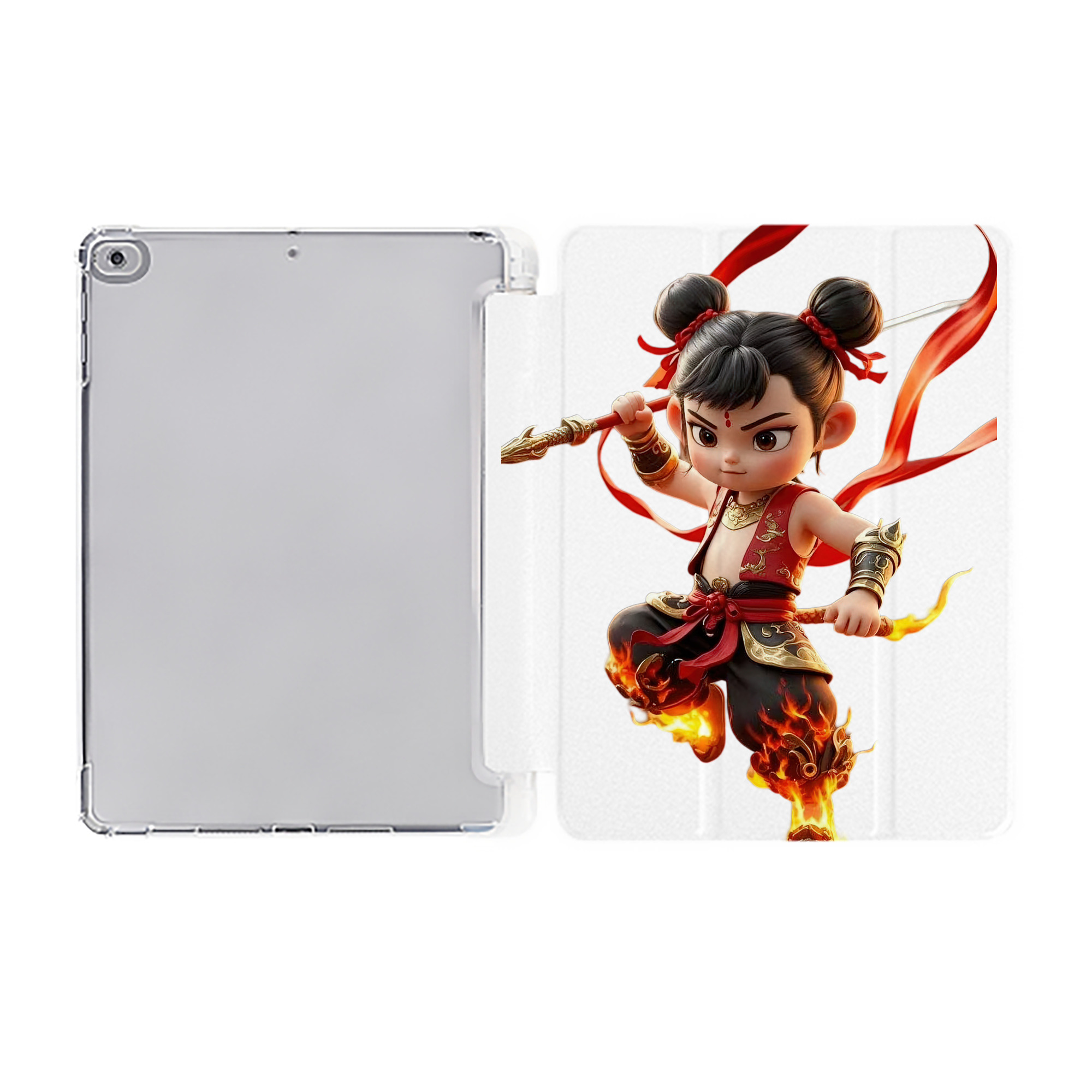 （画像用） Ne Zha 2 ナタ 魔童の大暴れ IPad ケース ペン収納付き 三つ折りスタンド PUレザー×シリコン 対応機種9.5/10.5/10.9インチ